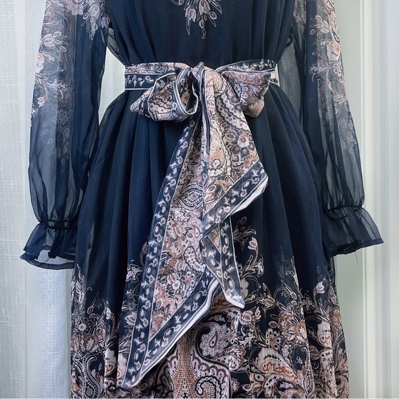 Designer-Style Black and Brown Paisley Chiffon Dress - Picture 4 of 9